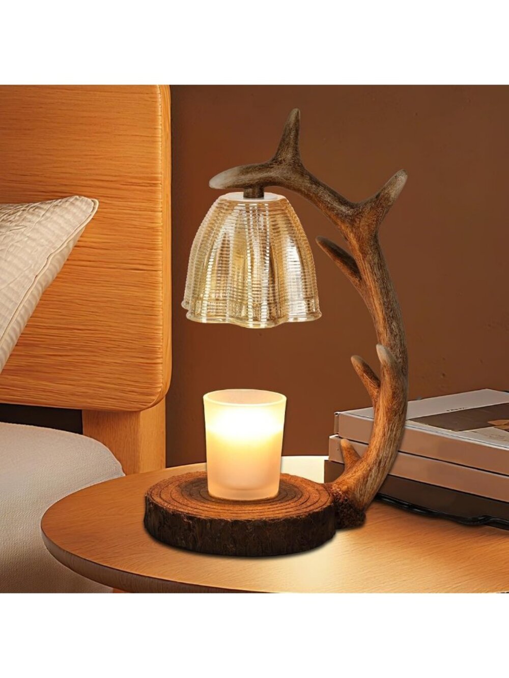 Rustic Candle Warmer Lamp with Timer & Dimming | Retro Decor & Gift Idea, Antler